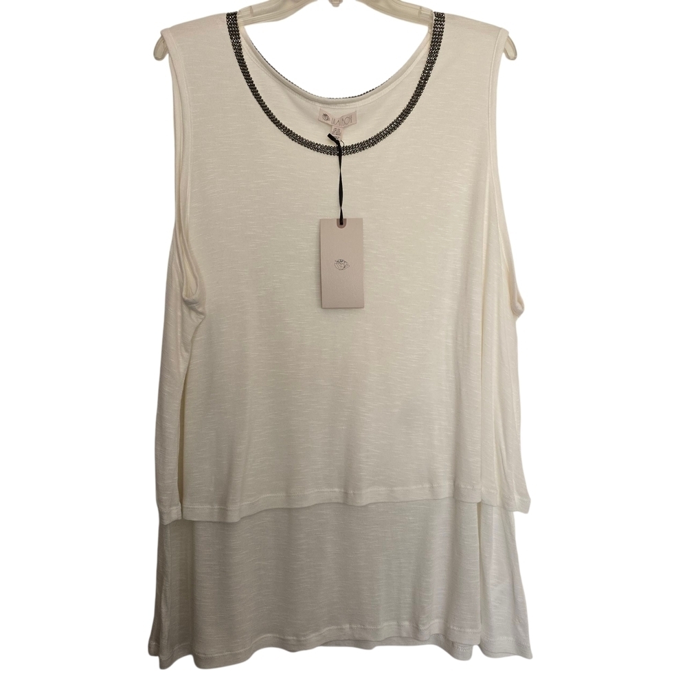 NWT Lila Rose Ivory Layered Ruffled Embellished Tank Top